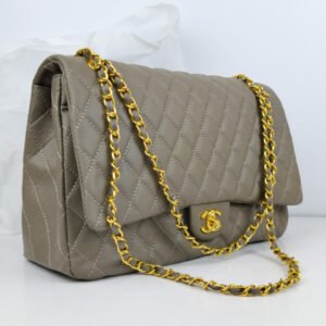 Chanel Grey Quilted Caviar Classic Double Flap Bag