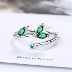 Jungle Tree 925 Sterling Silver Green Leaf Rings