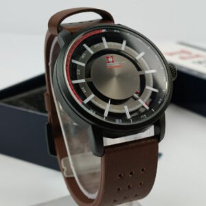Never Stop Hidden Brown Leather Strap Men's Watch