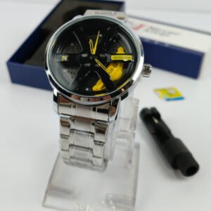 Never Stop Silver Yellow Wheel Men's Watch