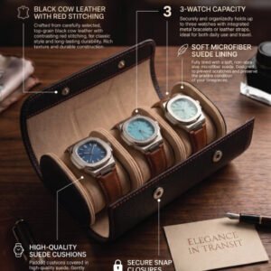 1.1 Luxury 3-Slot Watch Travel Case – Premium Leather Organizer