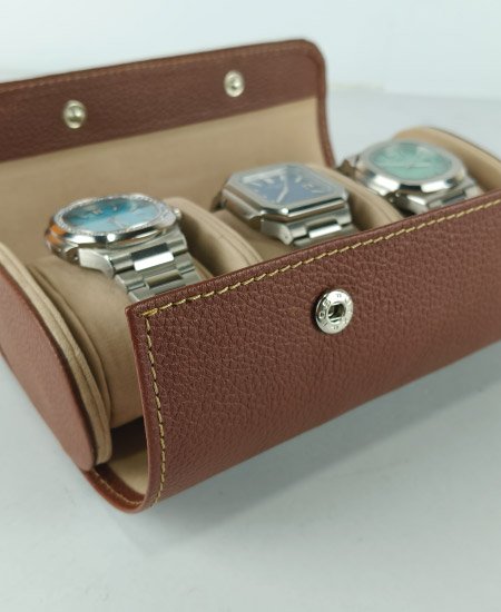 1.1 brown 3-Slot Watch Travel Case – Premium Leather Organizer - Image 6